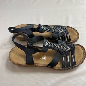 Rieker Women Sandals Blue Leather Bead Detail Heel Strap Euro 40 US 9.5 9 1/2